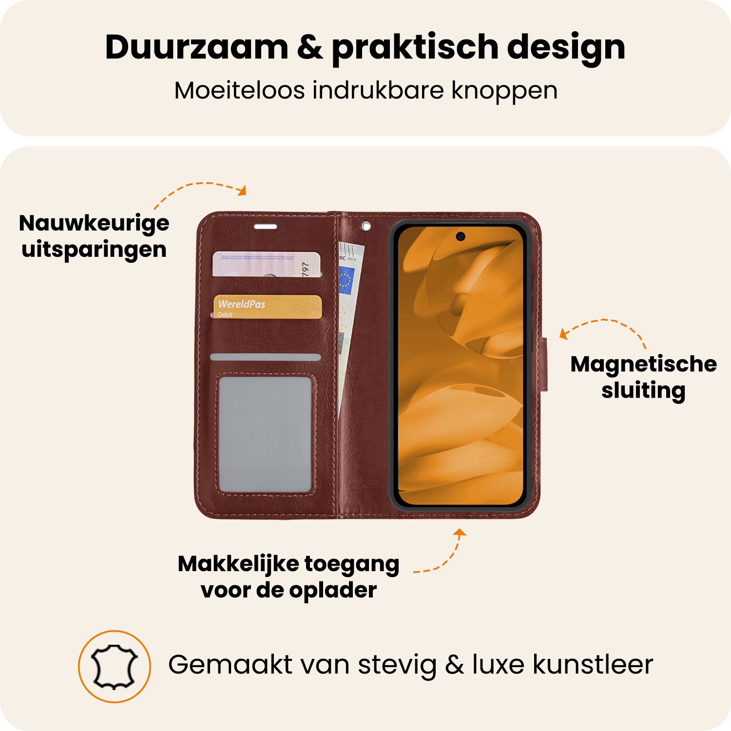 Nomfy Nomfy Google Pixel 9a Hoesje Bookcase Met 2x Screenprotector - Bruin