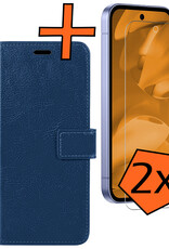 Nomfy Nomfy Google Pixel 9a Hoesje Bookcase Met 2x Screenprotector - Donkerblauw