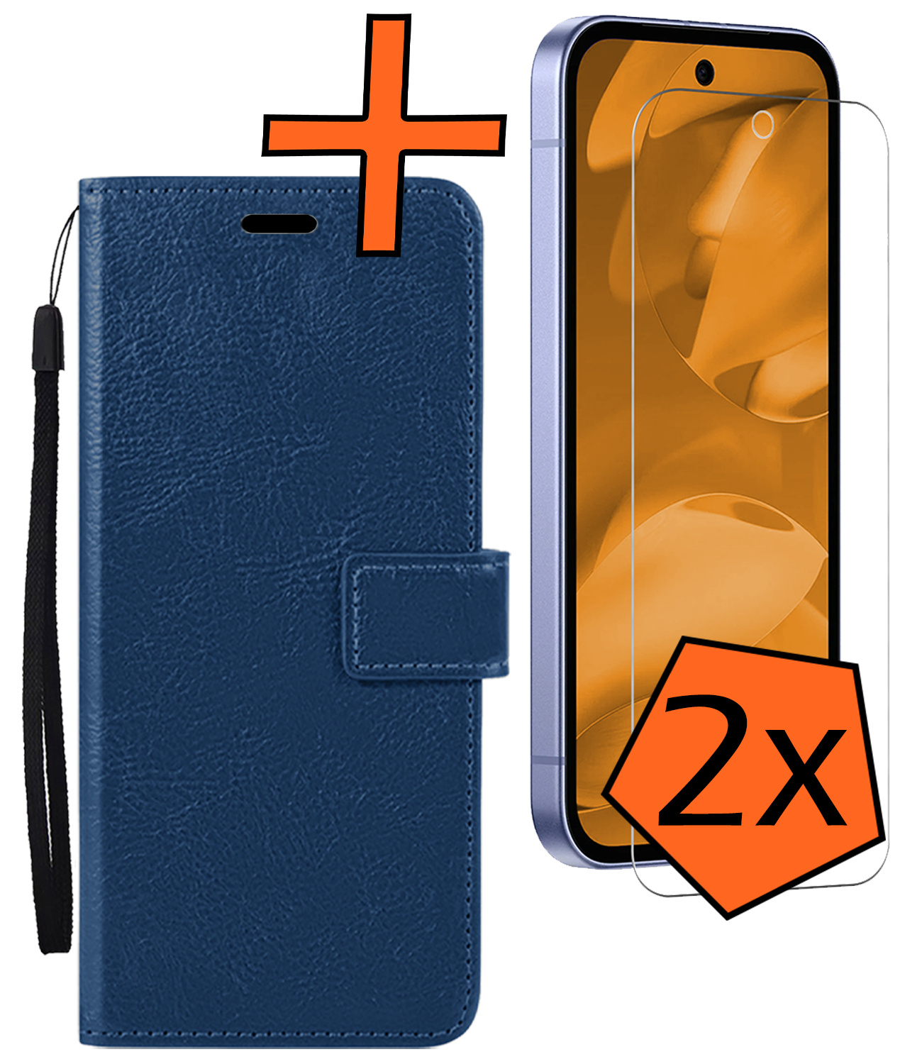 Nomfy Nomfy Google Pixel 9a Hoesje Bookcase Met 2x Screenprotector - Donkerblauw