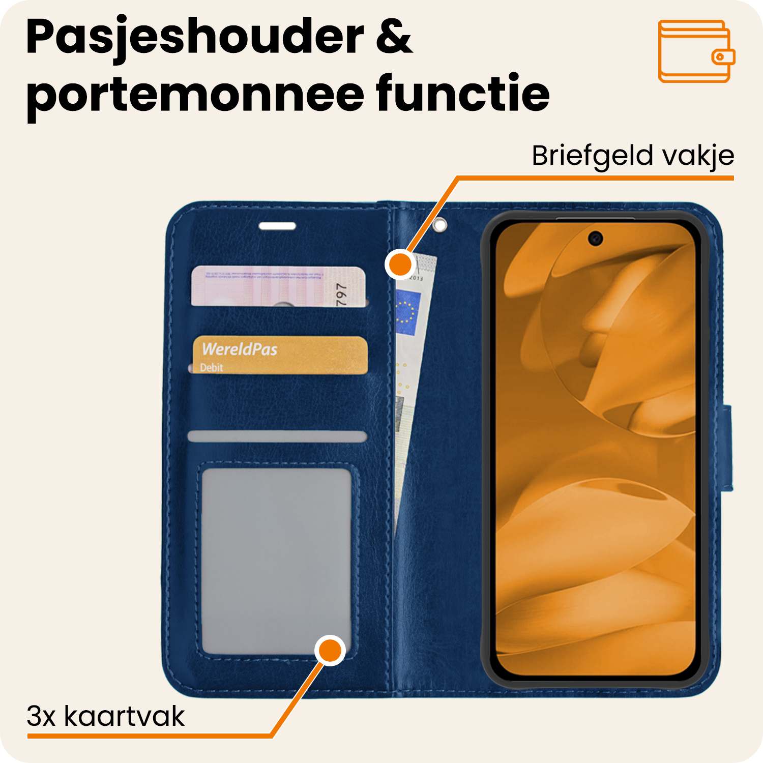 Nomfy Nomfy Google Pixel 9a Hoesje Bookcase Met 2x Screenprotector - Donkerblauw