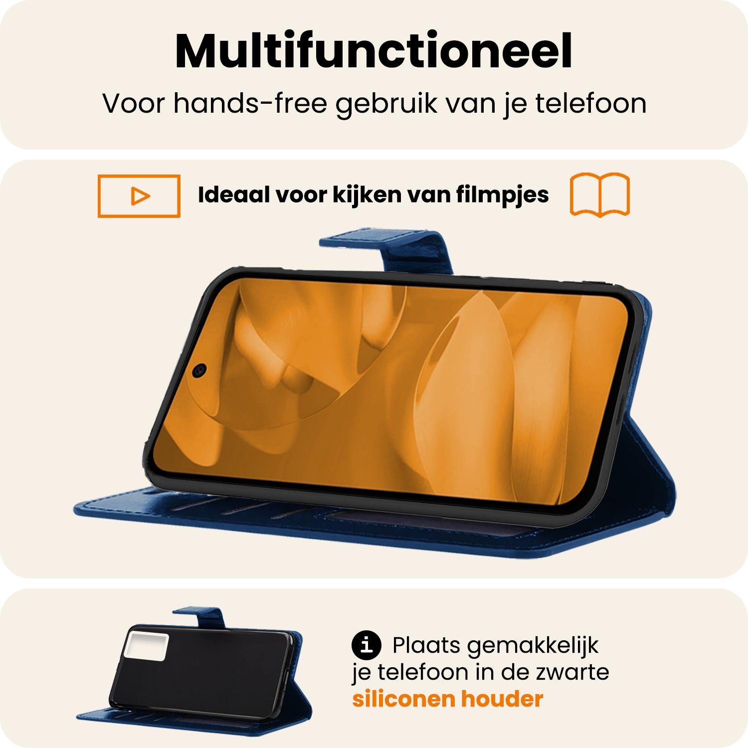 Nomfy Nomfy Google Pixel 9a Hoesje Bookcase Met 2x Screenprotector - Donkerblauw
