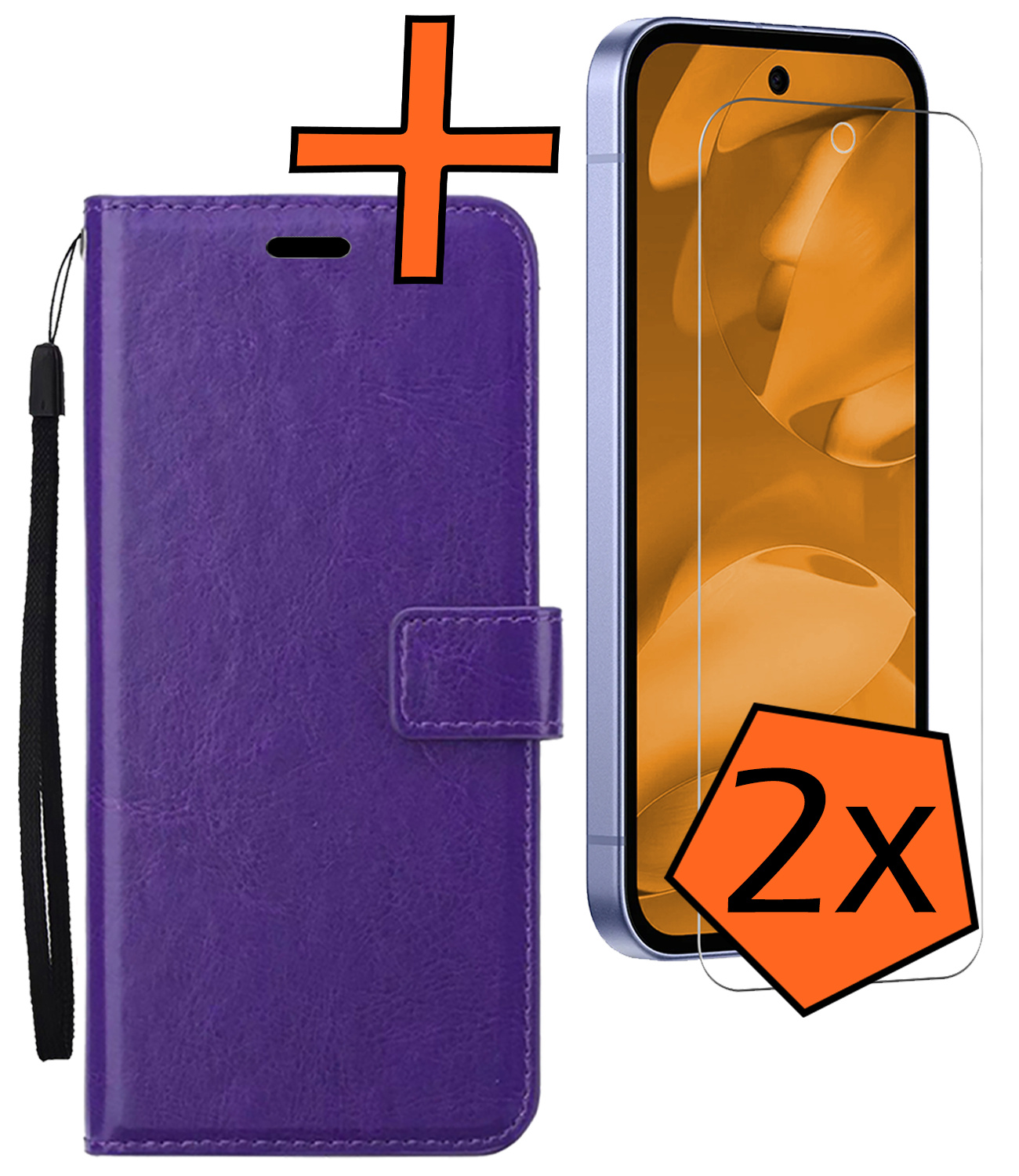 Nomfy Nomfy Google Pixel 9a Hoesje Bookcase Met 2x Screenprotector - Paars