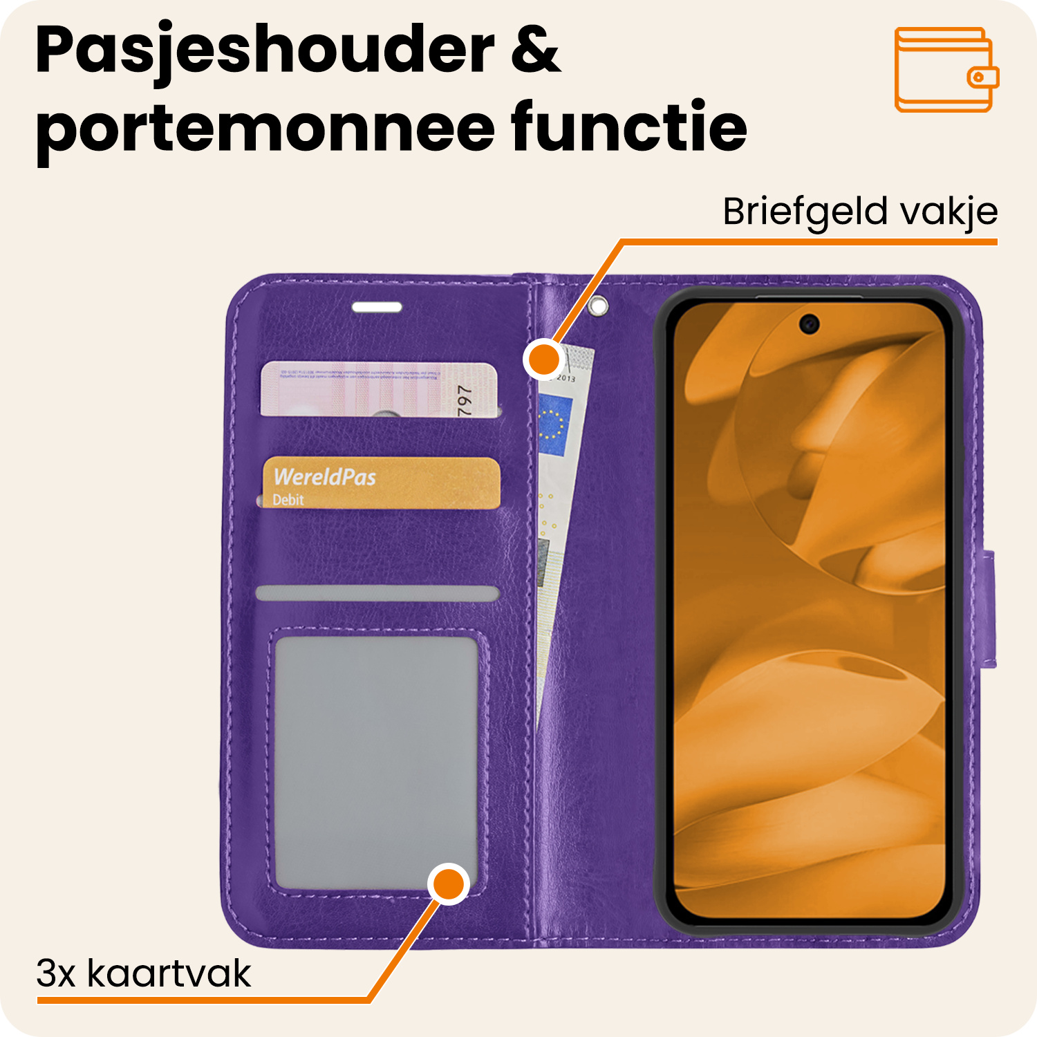 Nomfy Nomfy Google Pixel 9a Hoesje Bookcase Met 2x Screenprotector - Paars
