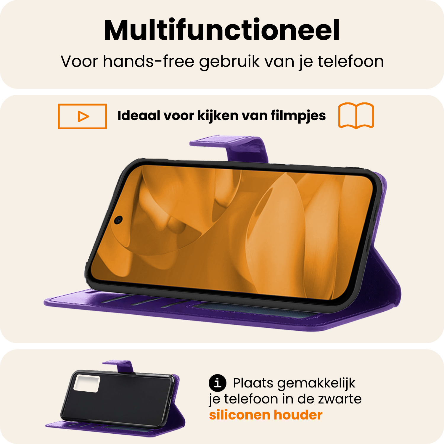 Nomfy Nomfy Google Pixel 9a Hoesje Bookcase Met 2x Screenprotector - Paars