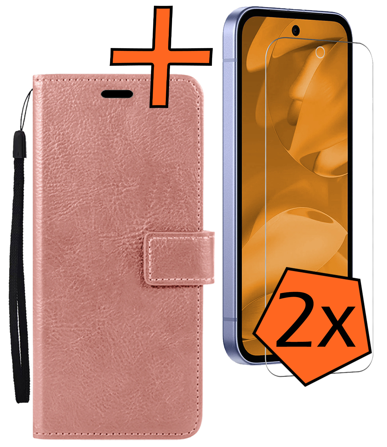Nomfy Nomfy Google Pixel 9a Hoesje Bookcase Met 2x Screenprotector - Rose Goud