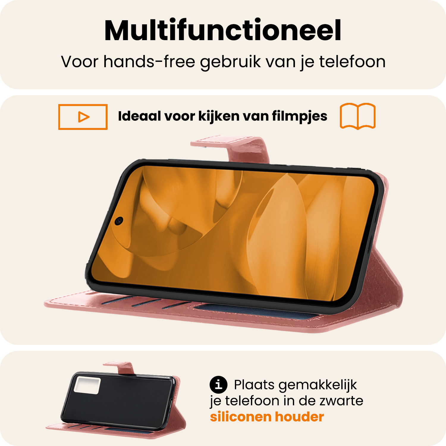 Nomfy Nomfy Google Pixel 9a Hoesje Bookcase Met 2x Screenprotector - Rose Goud