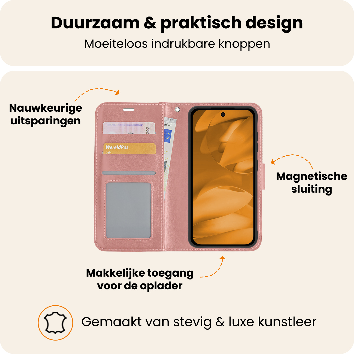 Nomfy Nomfy Google Pixel 9a Hoesje Bookcase Met 2x Screenprotector - Rose Goud