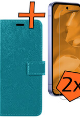 Nomfy Nomfy Google Pixel 9a Hoesje Bookcase Met 2x Screenprotector - Turquoise