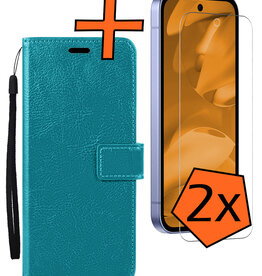 Nomfy Nomfy Google Pixel 9a Hoesje Bookcase Met 2x Screenprotector - Turquoise