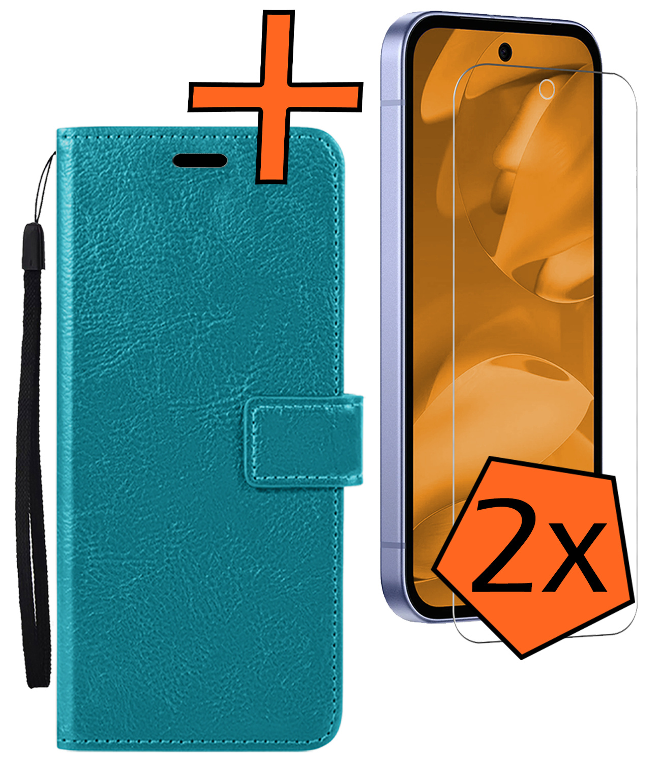 Nomfy Nomfy Google Pixel 9a Hoesje Bookcase Met 2x Screenprotector - Turquoise