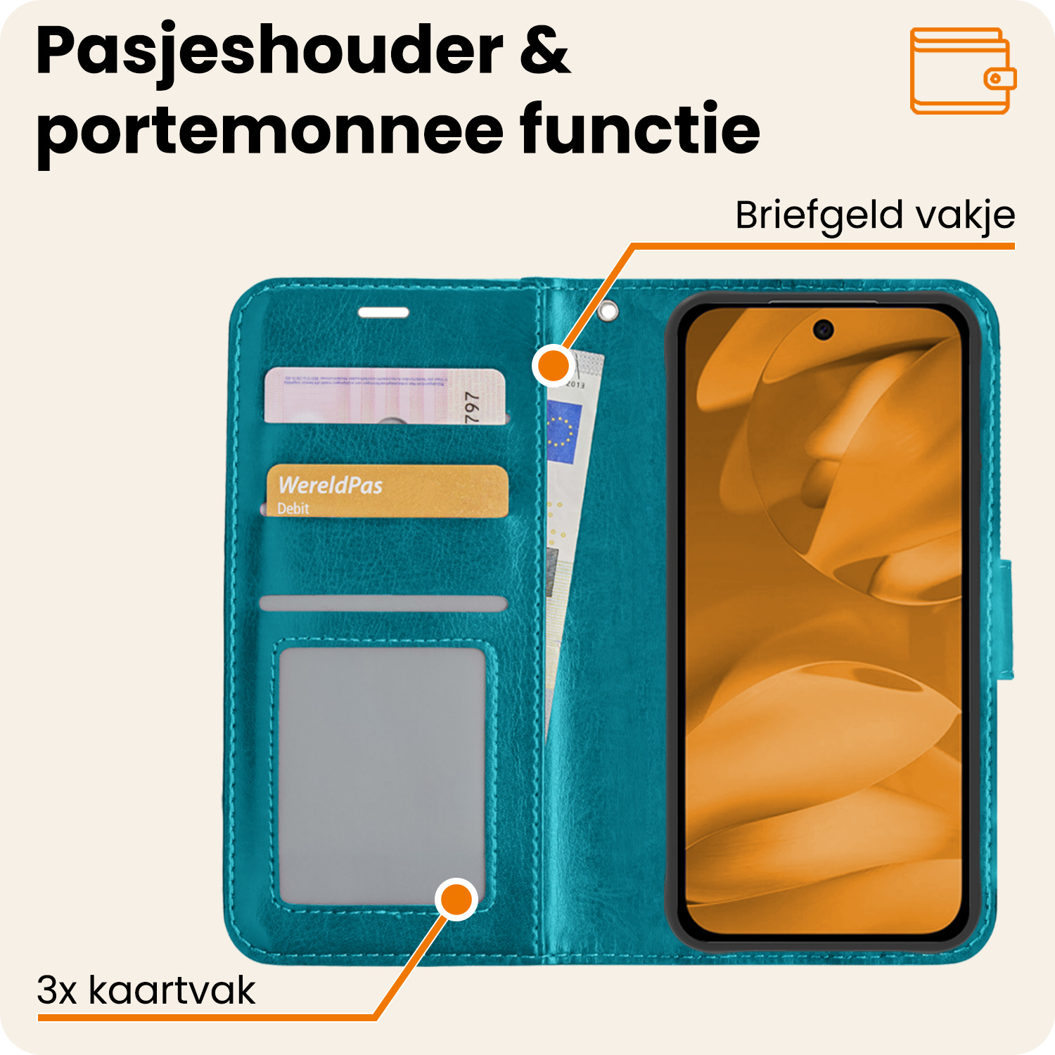 Nomfy Nomfy Google Pixel 9a Hoesje Bookcase Met 2x Screenprotector - Turquoise