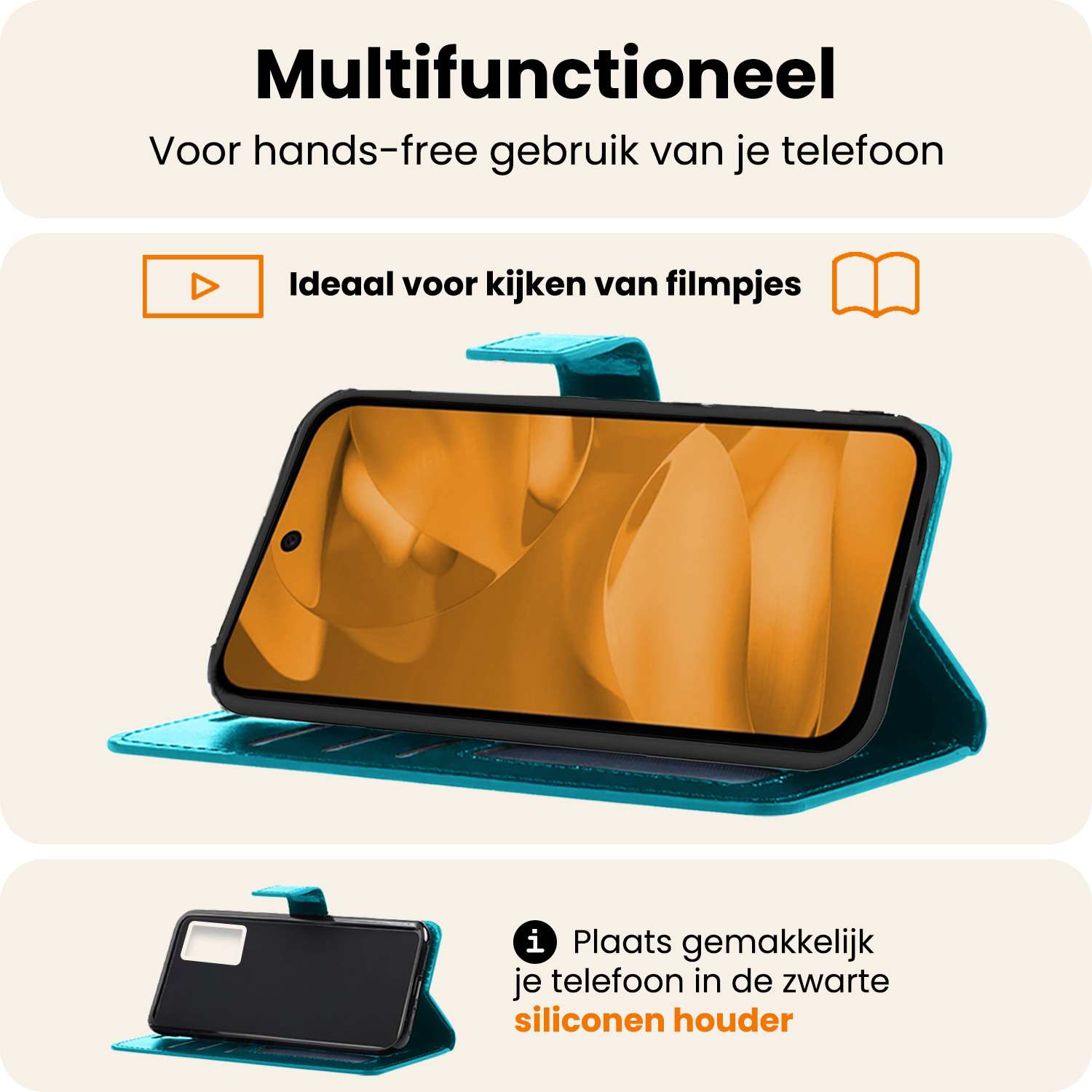 Nomfy Nomfy Google Pixel 9a Hoesje Bookcase Met 2x Screenprotector - Turquoise