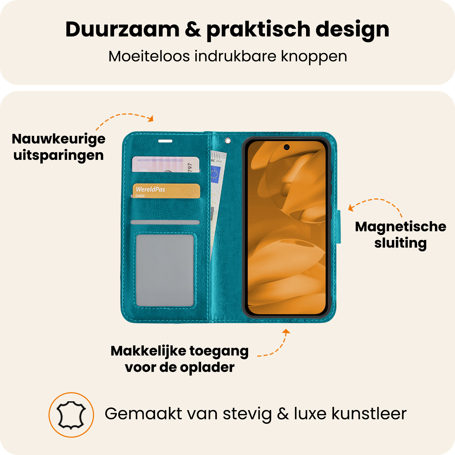 Nomfy Nomfy Google Pixel 9a Hoesje Bookcase Met 2x Screenprotector - Turquoise