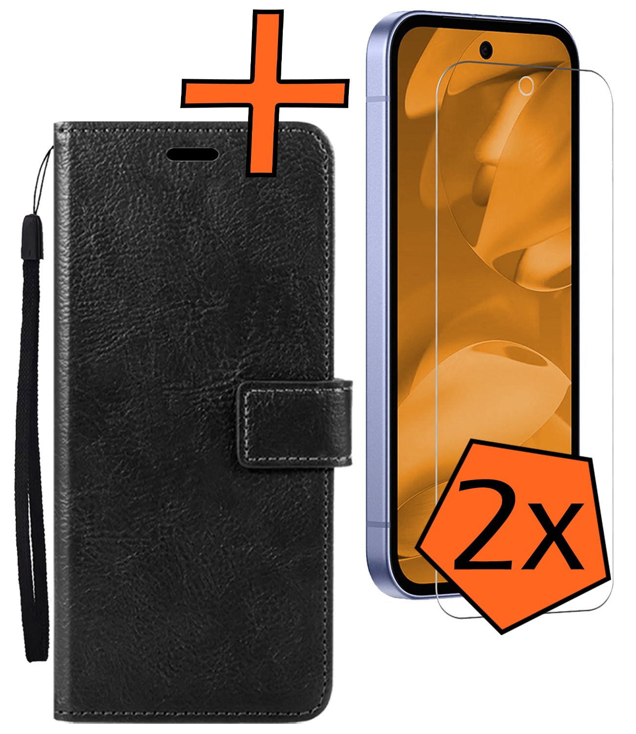 Nomfy Nomfy Google Pixel 9a Hoesje Bookcase Met 2x Screenprotector - Zwart