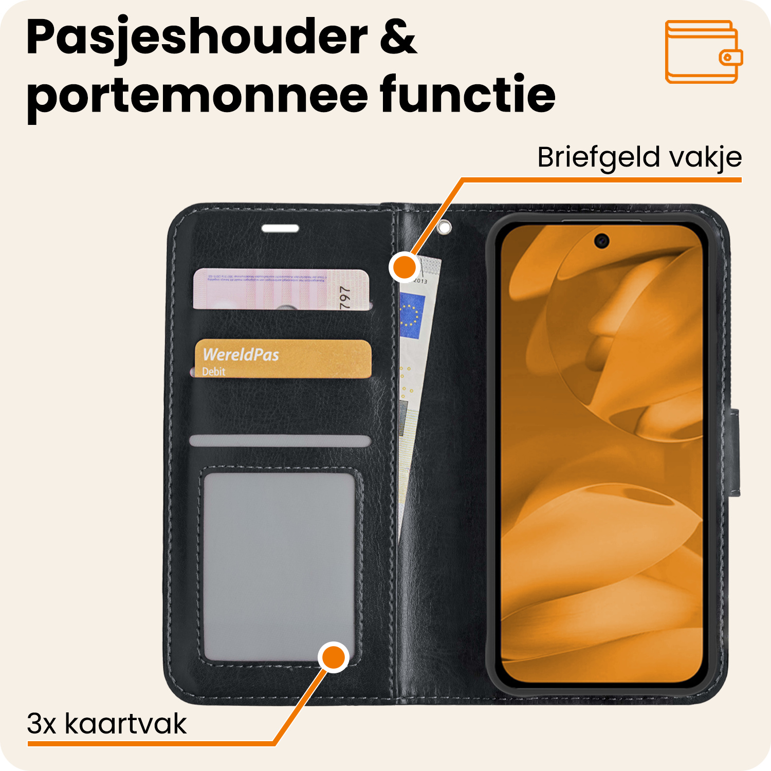 Nomfy Nomfy Google Pixel 9a Hoesje Bookcase Met 2x Screenprotector - Zwart