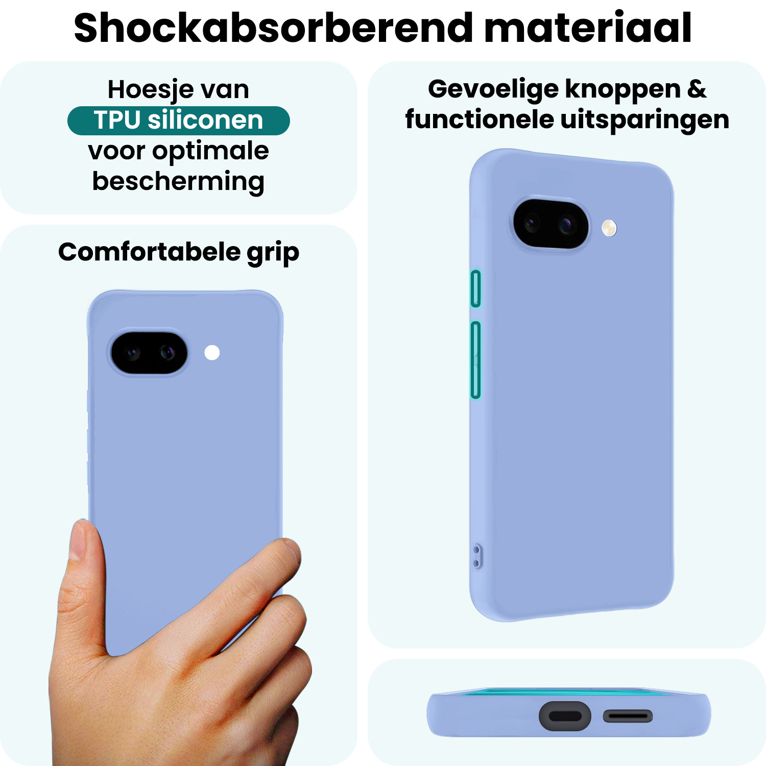 Forterra Forterra Google Pixel 9a Hoesje Siliconen - Lichtblauw - 2 PACK