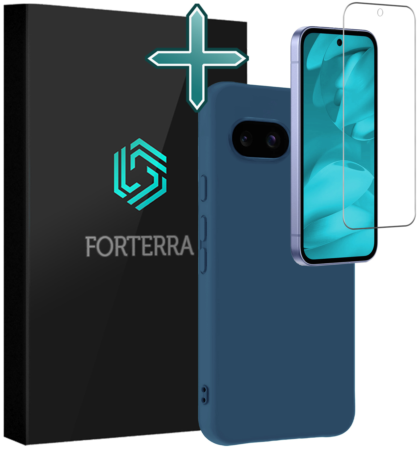 Forterra Forterra Google Pixel 9a Hoesje Siliconen Met Screenprotector - Donkerblauw