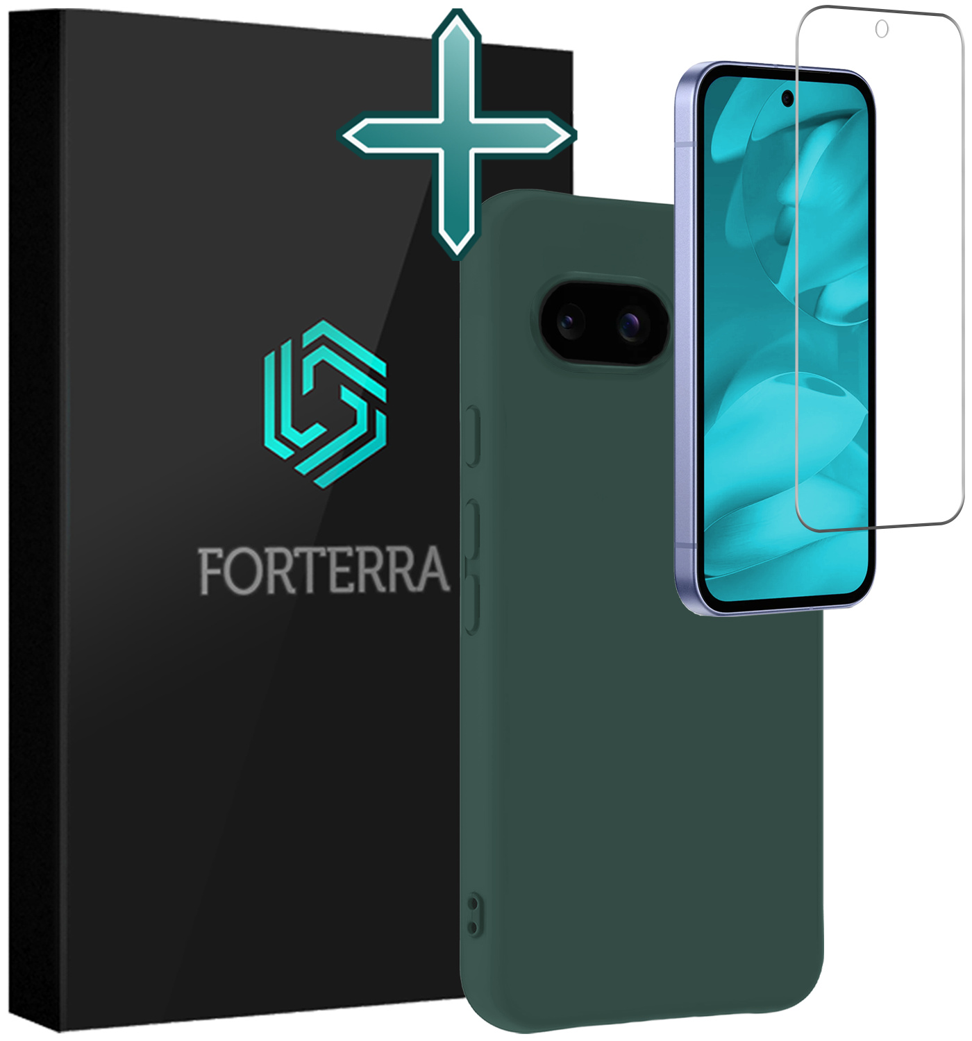 Forterra Forterra Google Pixel 9a Hoesje Siliconen Met Screenprotector - Donkergroen