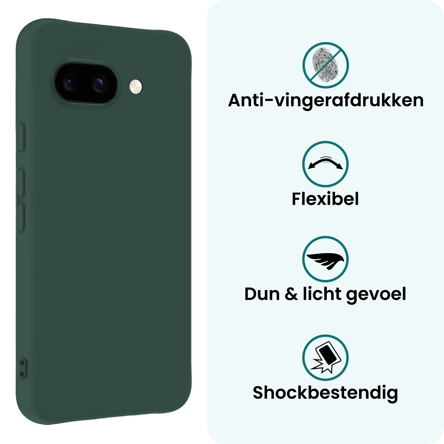 Forterra Forterra Google Pixel 9a Hoesje Siliconen Met Screenprotector - Donkergroen