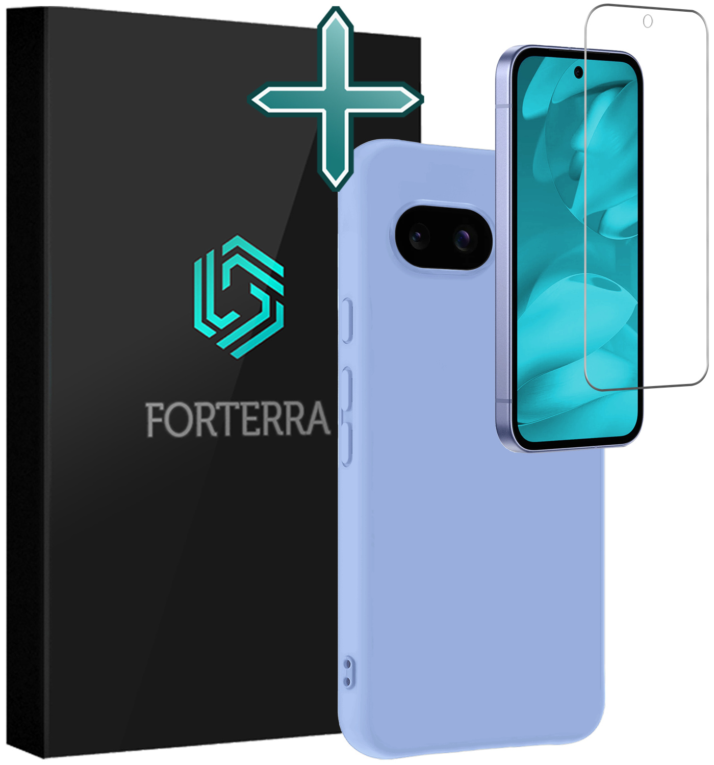 Forterra Forterra Google Pixel 9a Hoesje Siliconen Met Screenprotector - Lichtblauw