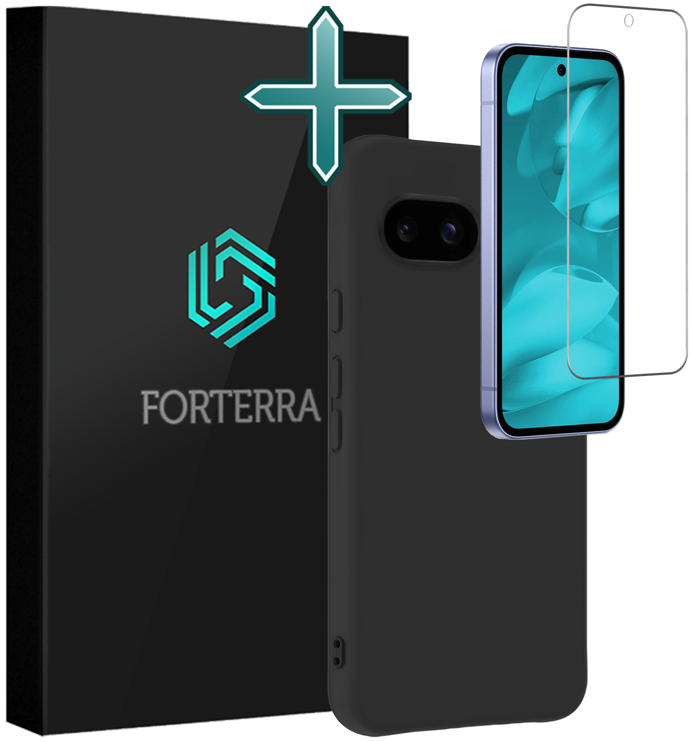 Forterra Forterra Google Pixel 9a Hoesje Siliconen Met Screenprotector - Zwart