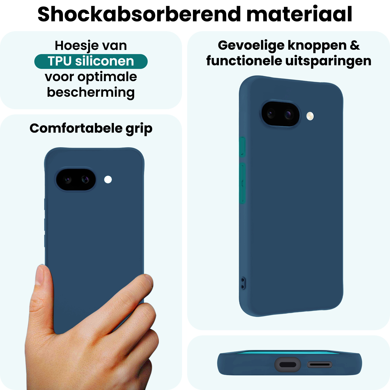 Forterra Forterra Google Pixel 9a Hoesje Siliconen Met 2x Screenprotector - Donkerblauw