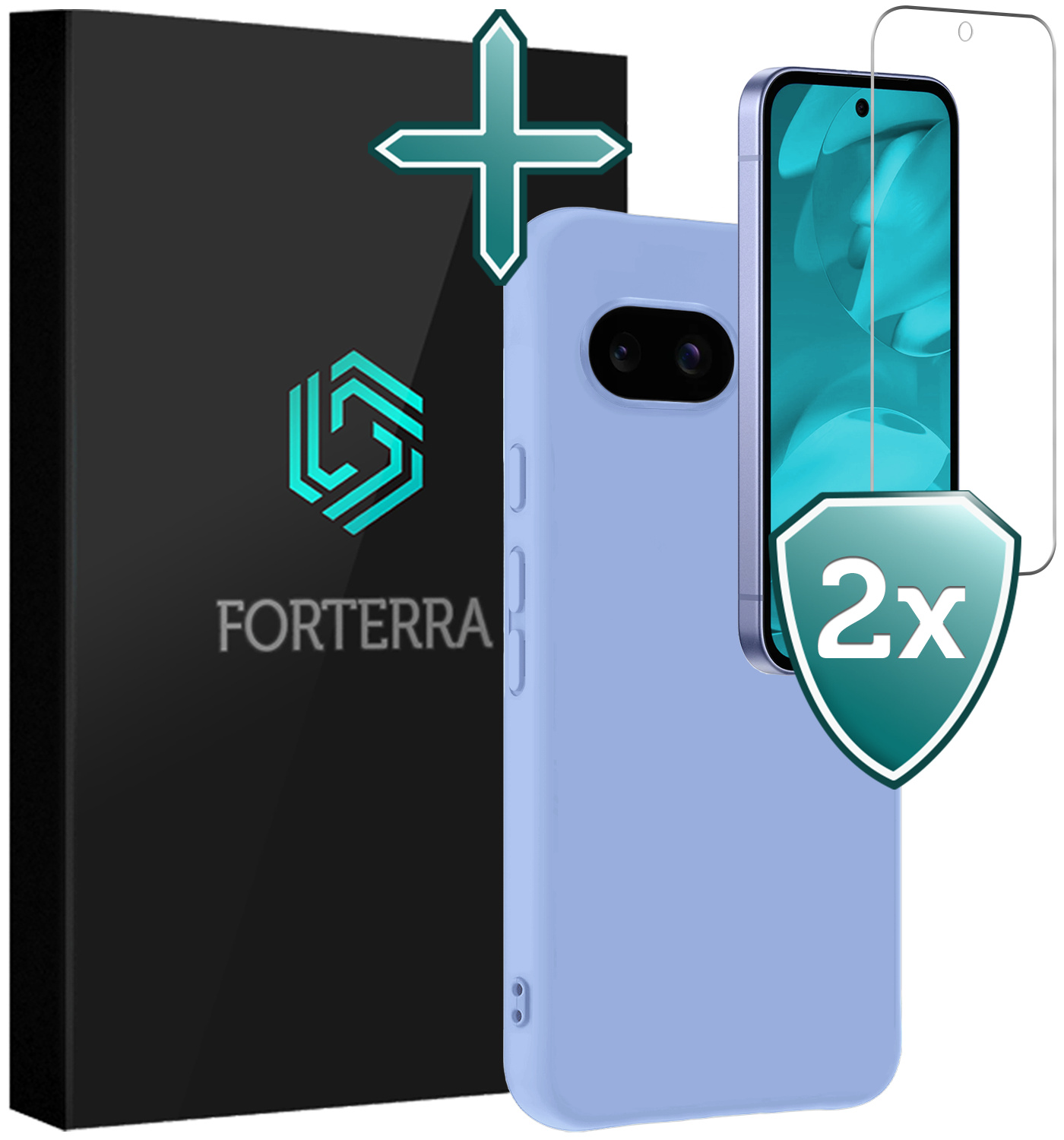 Forterra Forterra Google Pixel 9a Hoesje Siliconen Met 2x Screenprotector - Lichtblauw