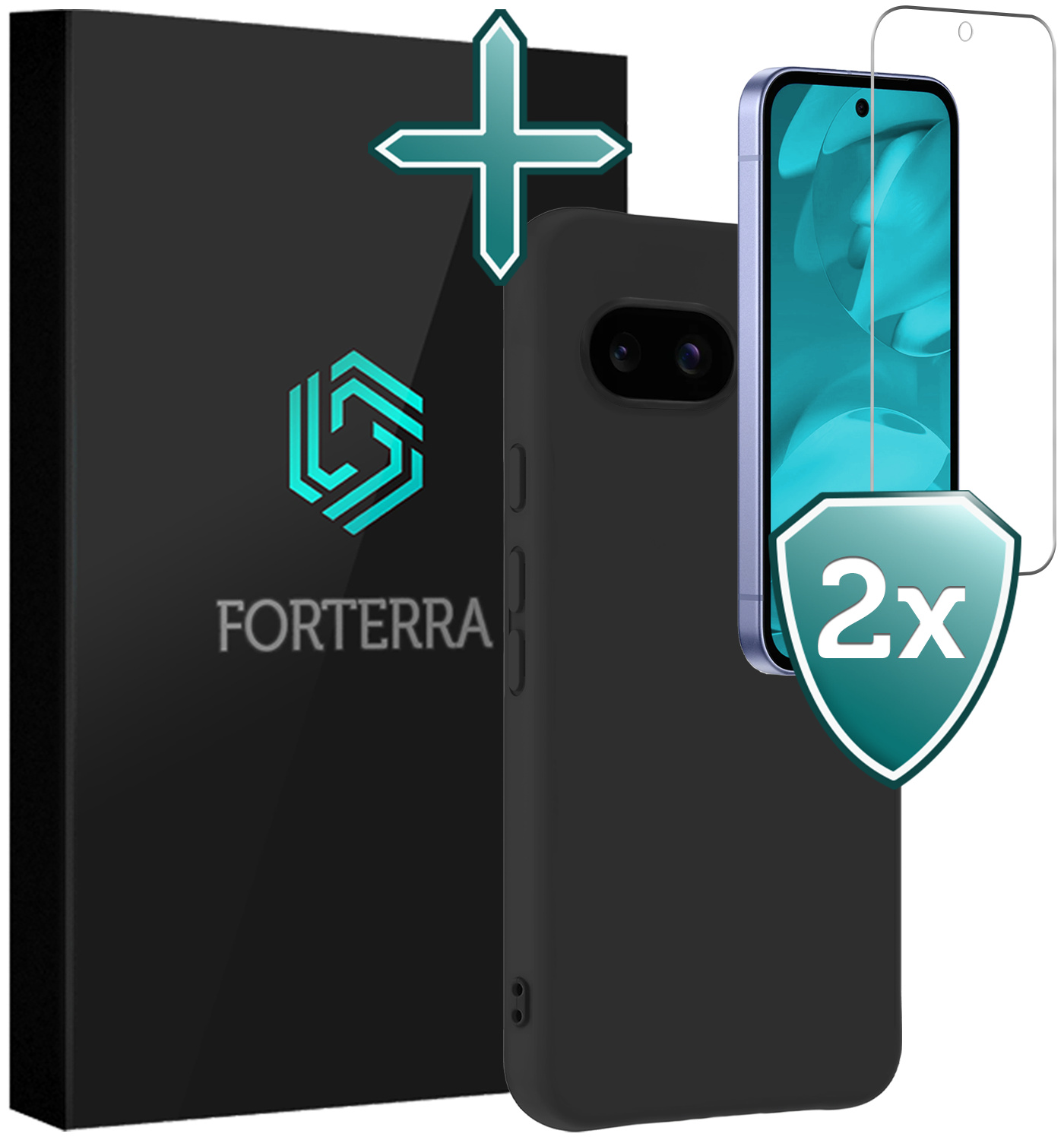 Forterra Forterra Google Pixel 9a Hoesje Siliconen Met 2x Screenprotector - Zwart
