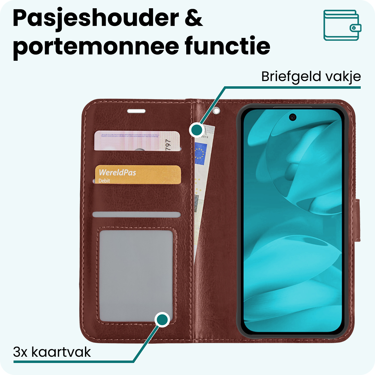 Forterra Forterra Google Pixel 9a Hoesje Bookcase Met Screenprotector - Bruin