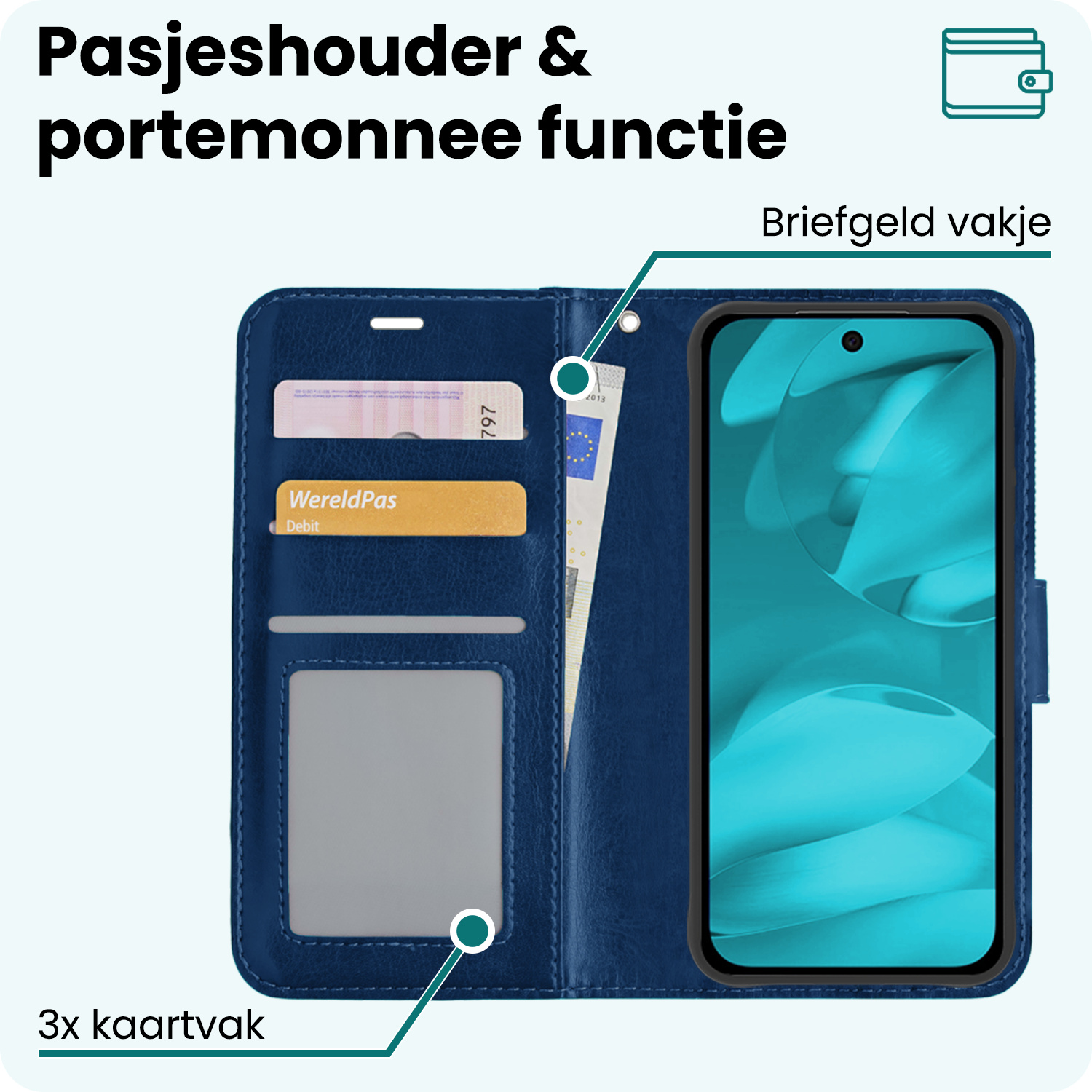 Forterra Forterra Google Pixel 9a Hoesje Bookcase Met Screenprotector - Donkerblauw