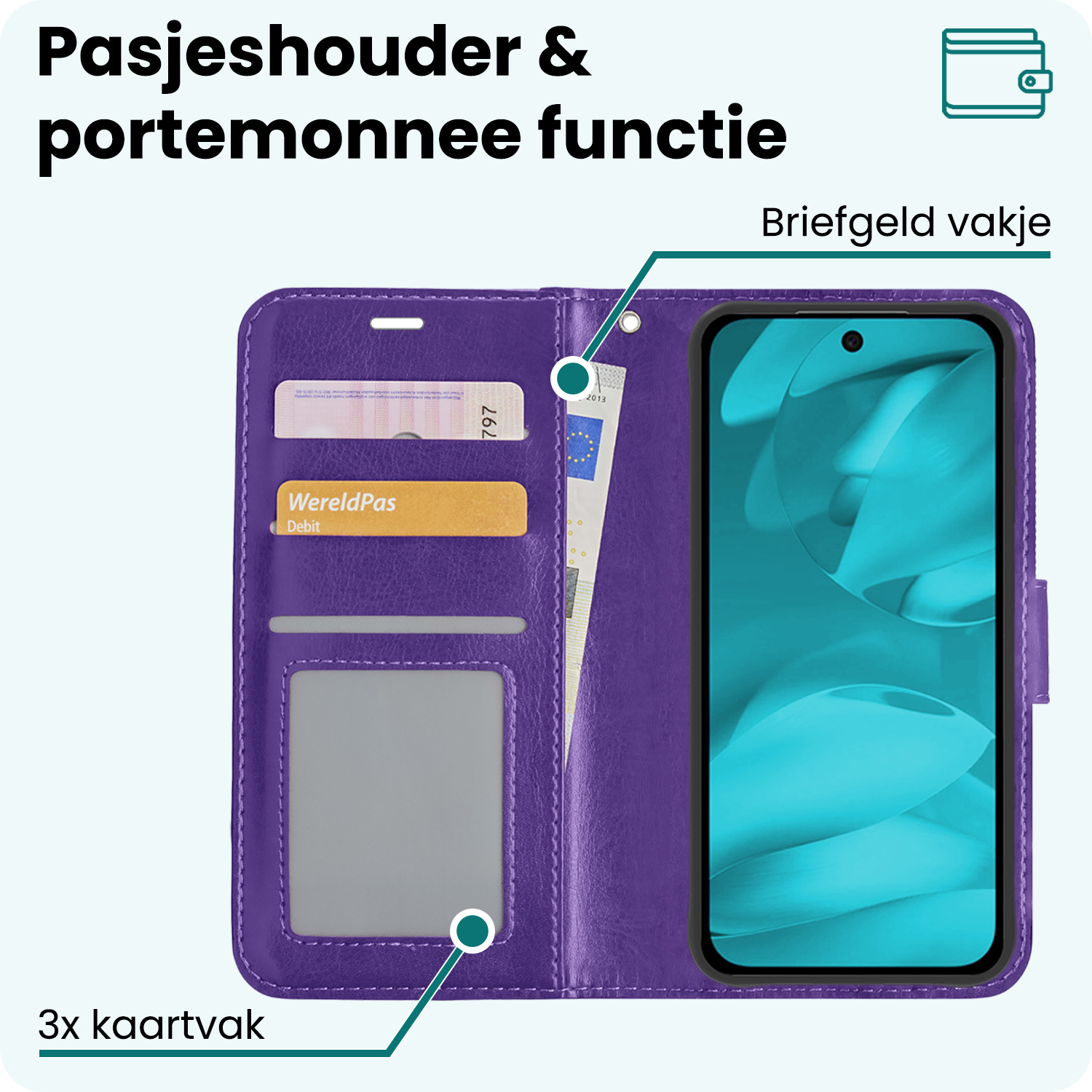 Forterra Forterra Google Pixel 9a Hoesje Bookcase Met Screenprotector - Paars