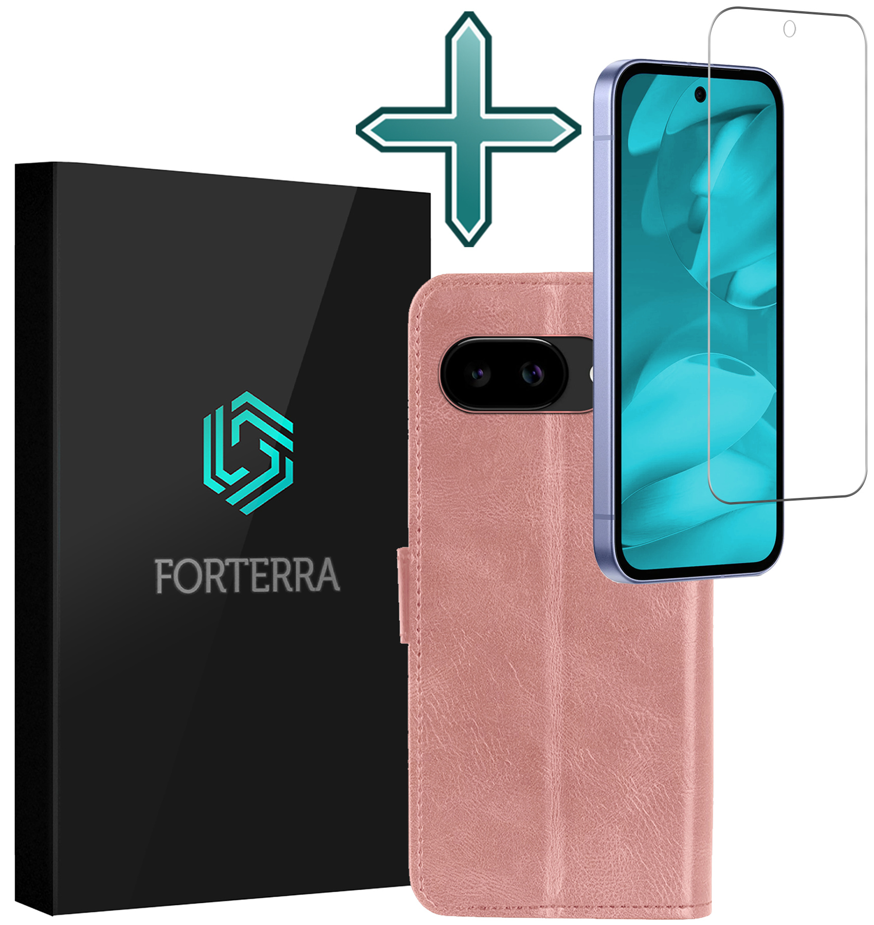 Forterra Forterra Google Pixel 9a Hoesje Bookcase Met Screenprotector - Rose Goud