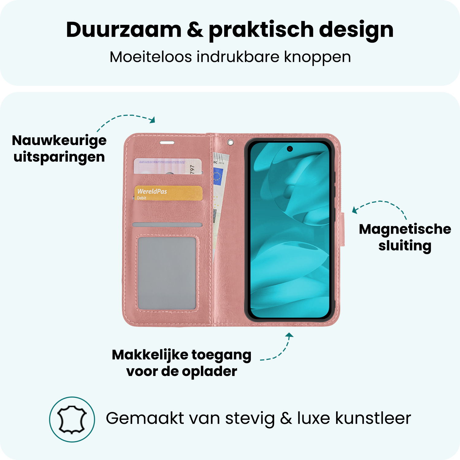 Forterra Forterra Google Pixel 9a Hoesje Bookcase Met Screenprotector - Rose Goud