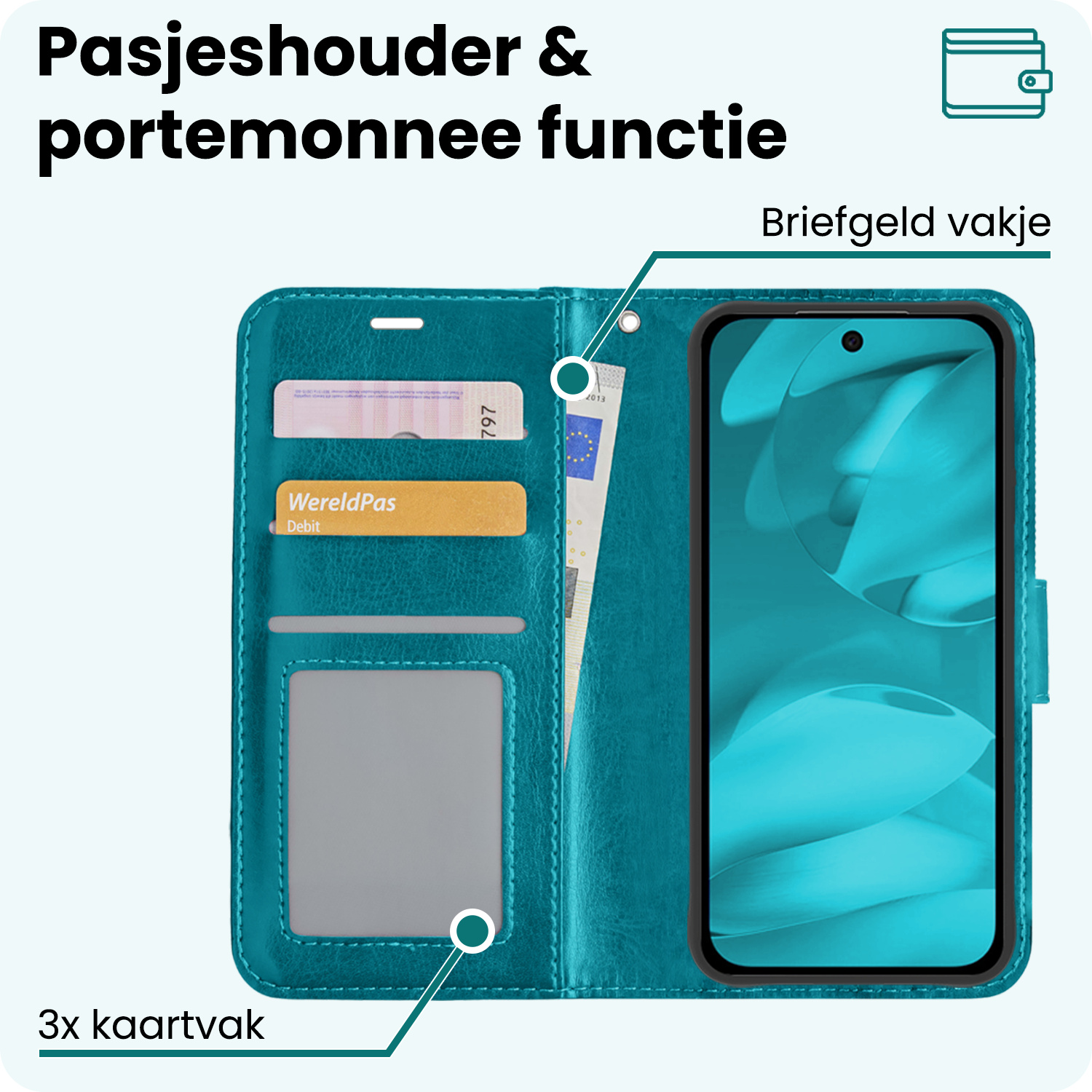 Forterra Forterra Google Pixel 9a Hoesje Bookcase Met Screenprotector - Turquoise