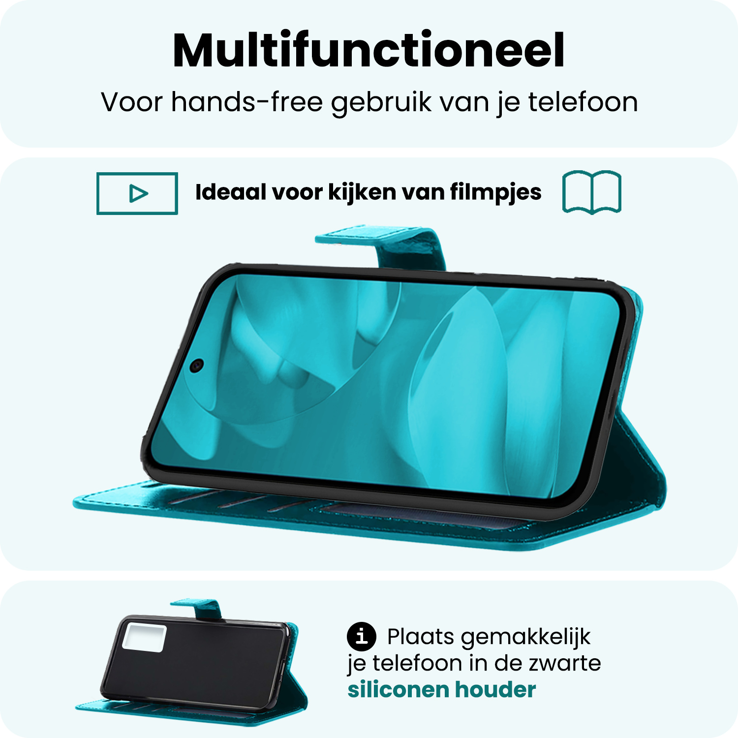 Forterra Forterra Google Pixel 9a Hoesje Bookcase Met Screenprotector - Turquoise