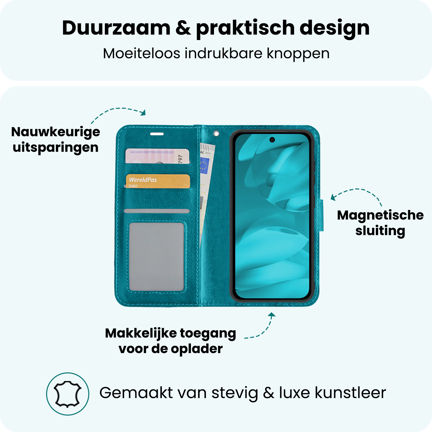 Forterra Forterra Google Pixel 9a Hoesje Bookcase Met Screenprotector - Turquoise