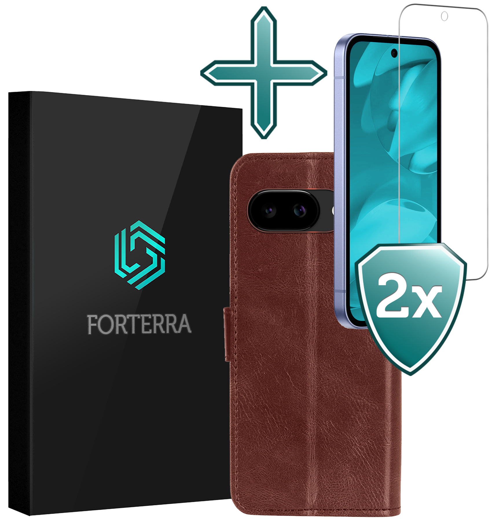 Forterra Forterra Google Pixel 9a Hoesje Bookcase Met 2x Screenprotector - Bruin