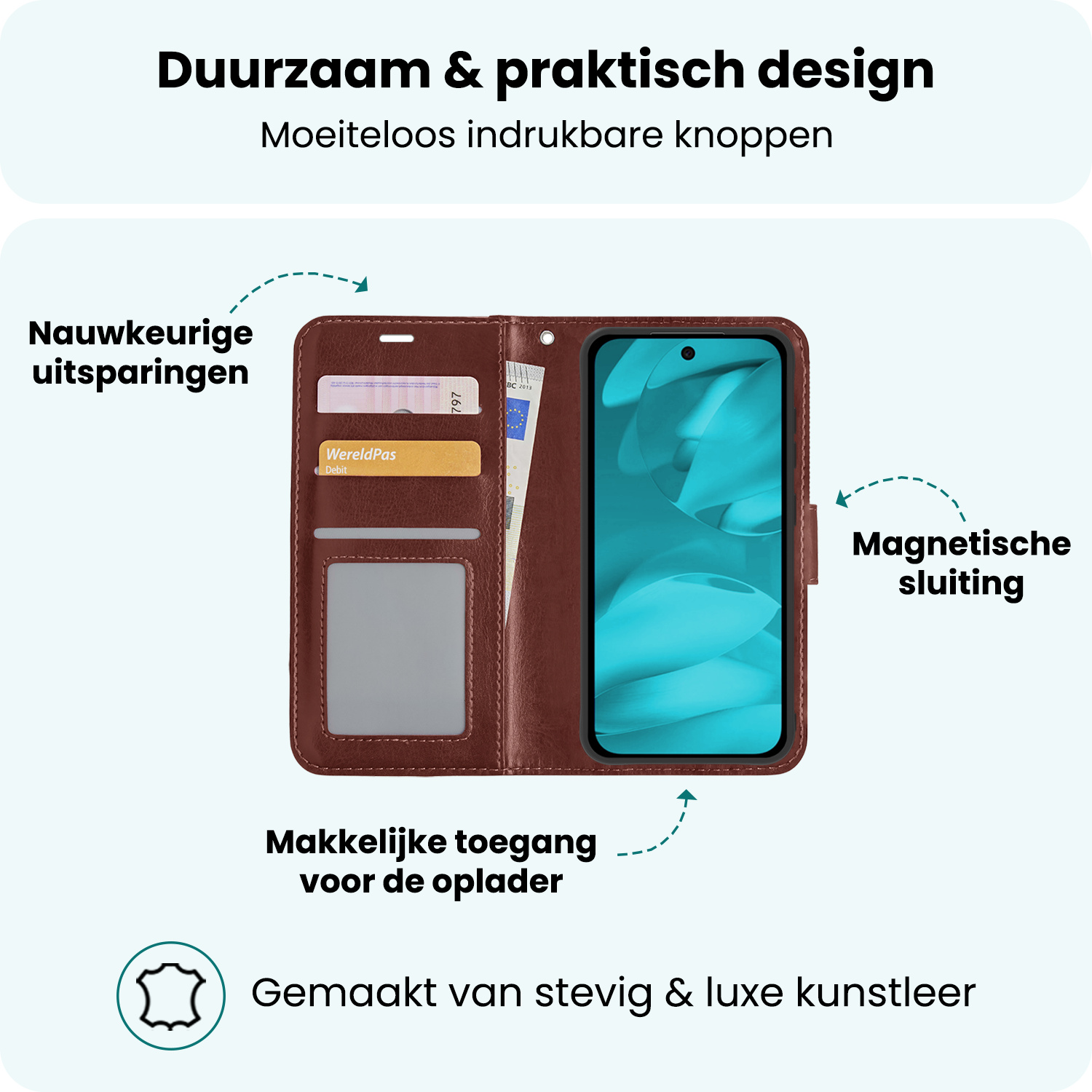 Forterra Forterra Google Pixel 9a Hoesje Bookcase Met 2x Screenprotector - Bruin