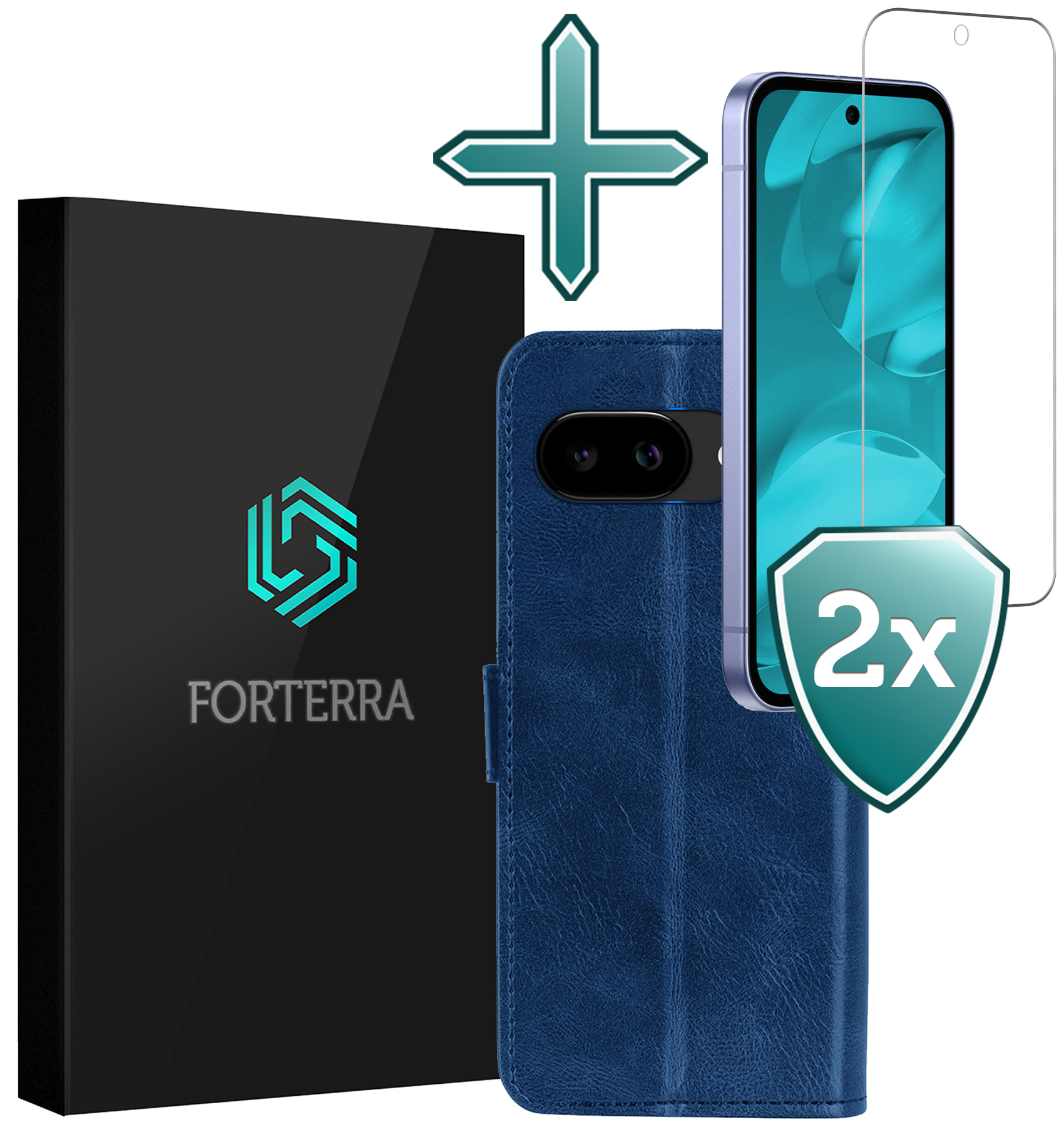 Forterra Forterra Google Pixel 9a Hoesje Bookcase Met 2x Screenprotector - Donkerblauw