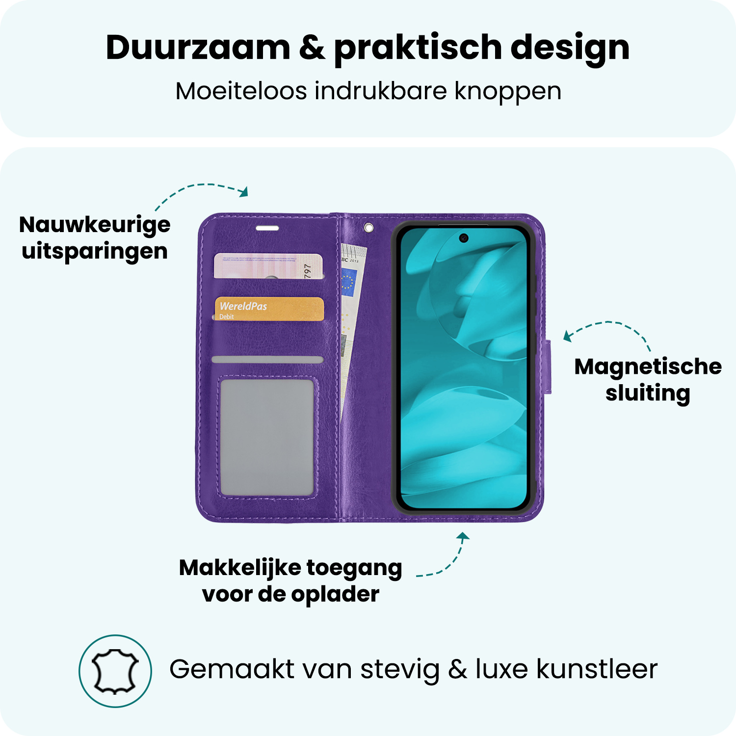 Forterra Forterra Google Pixel 9a Hoesje Bookcase Met 2x Screenprotector - Paars