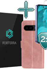 Forterra Forterra Google Pixel 9a Hoesje Bookcase Met 2x Screenprotector - Rose Goud