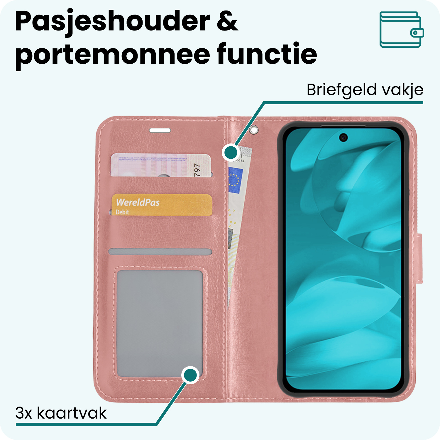 Forterra Forterra Google Pixel 9a Hoesje Bookcase Met 2x Screenprotector - Rose Goud