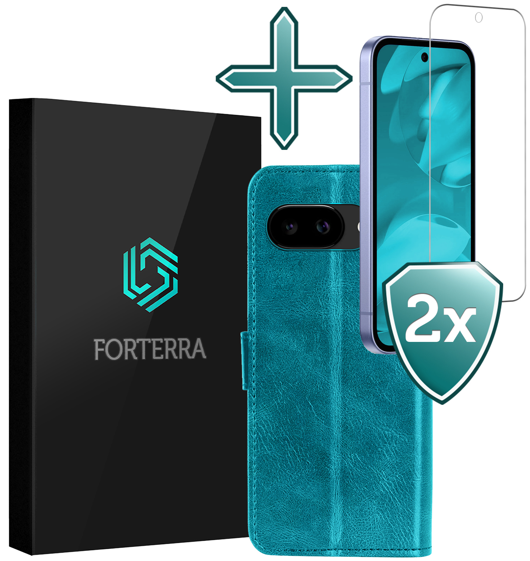 Forterra Forterra Google Pixel 9a Hoesje Bookcase Met 2x Screenprotector - Turquoise