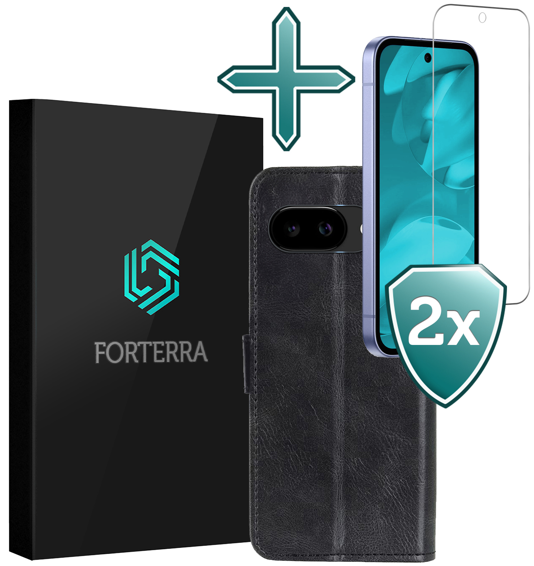 Forterra Forterra Google Pixel 9a Hoesje Bookcase Met 2x Screenprotector - Zwart