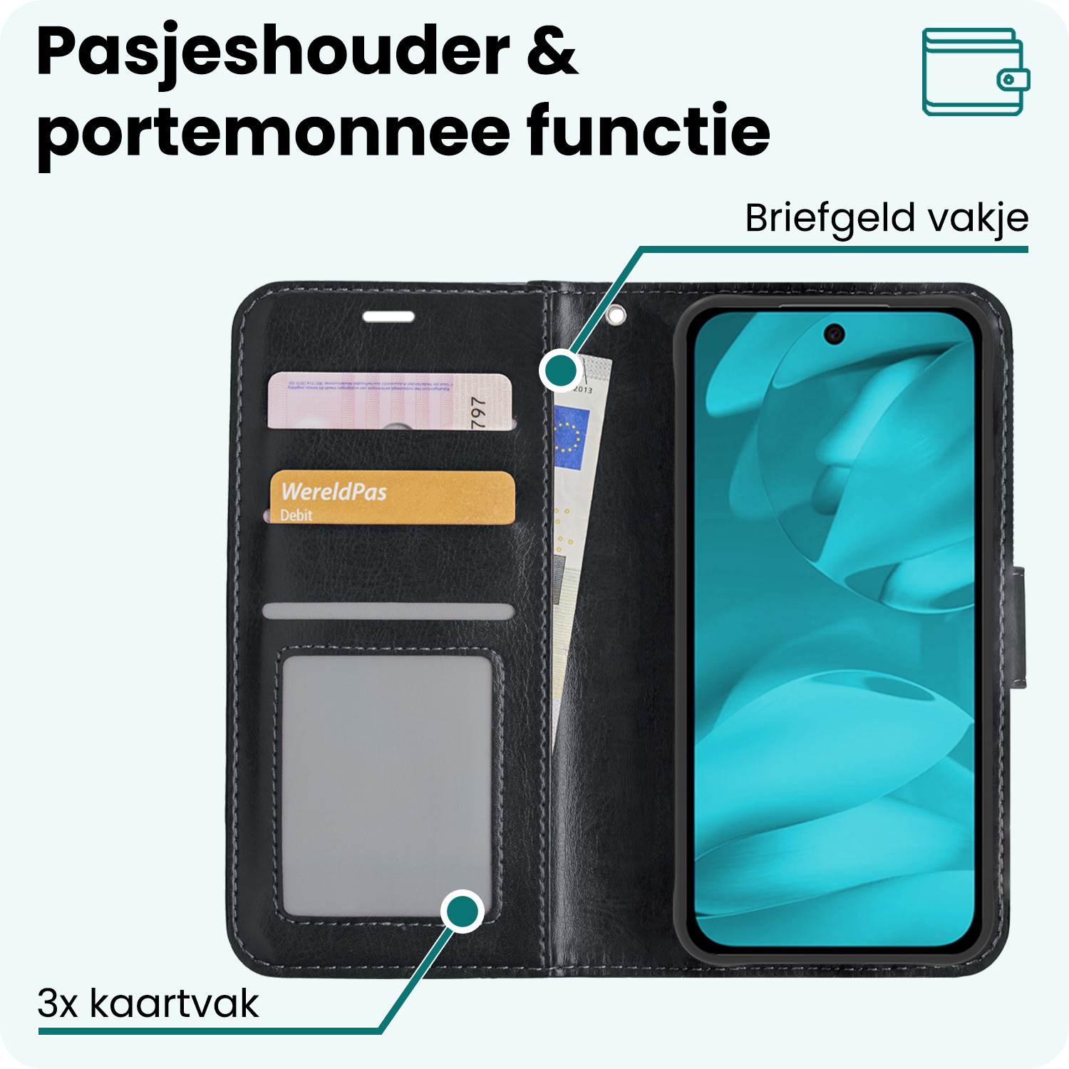 Forterra Forterra Google Pixel 9a Hoesje Bookcase Met 2x Screenprotector - Zwart