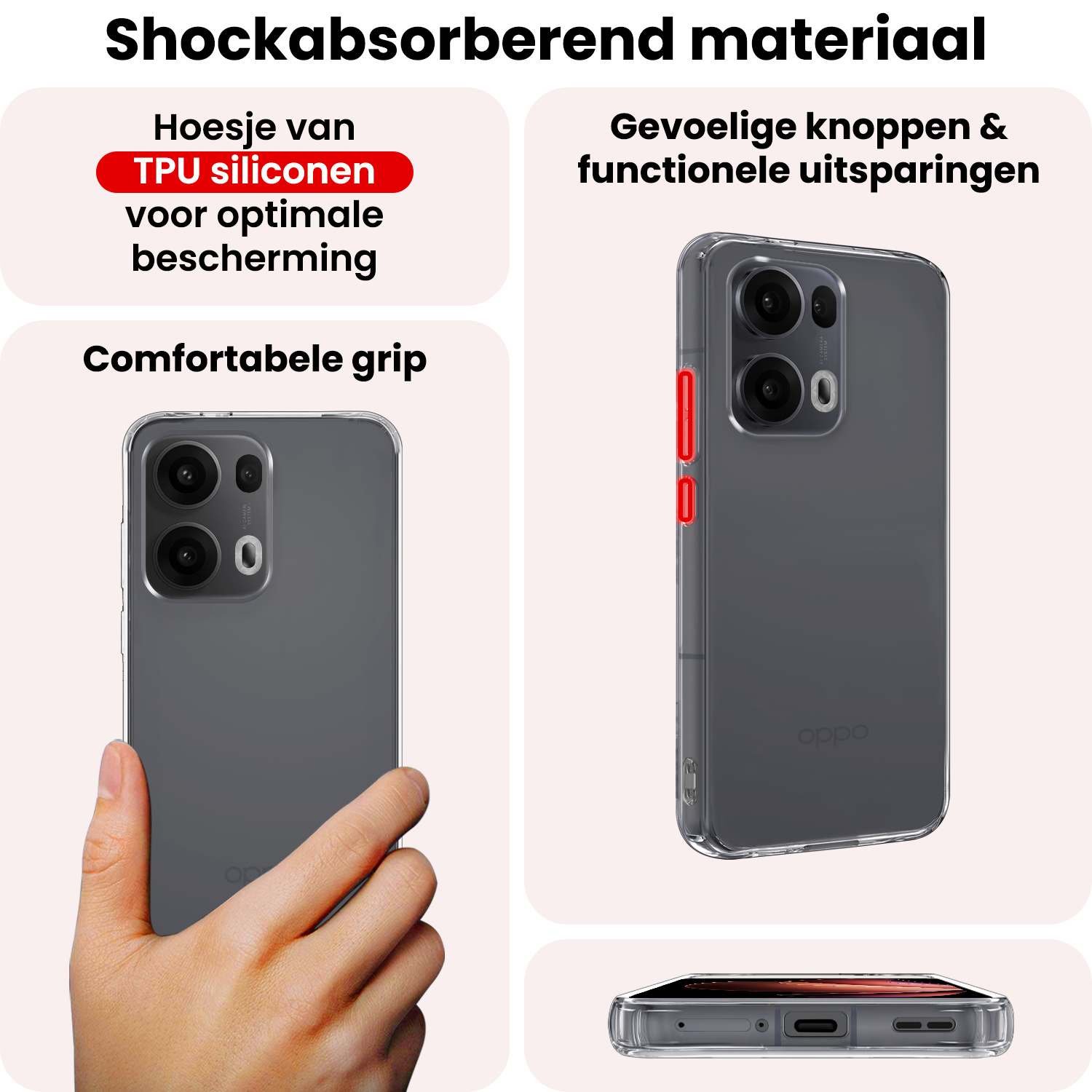 NoXx NoXx Oppo Reno13 Pro Hoesje Siliconen Met Screenprotector - Transparant