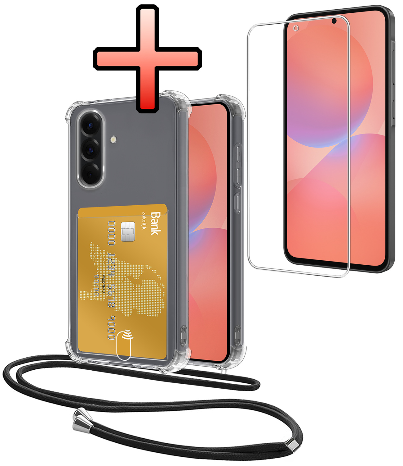 NoXx NoXx Samsung Galaxy A36 Hoesje Pashouder met Koord Met Screenprotector