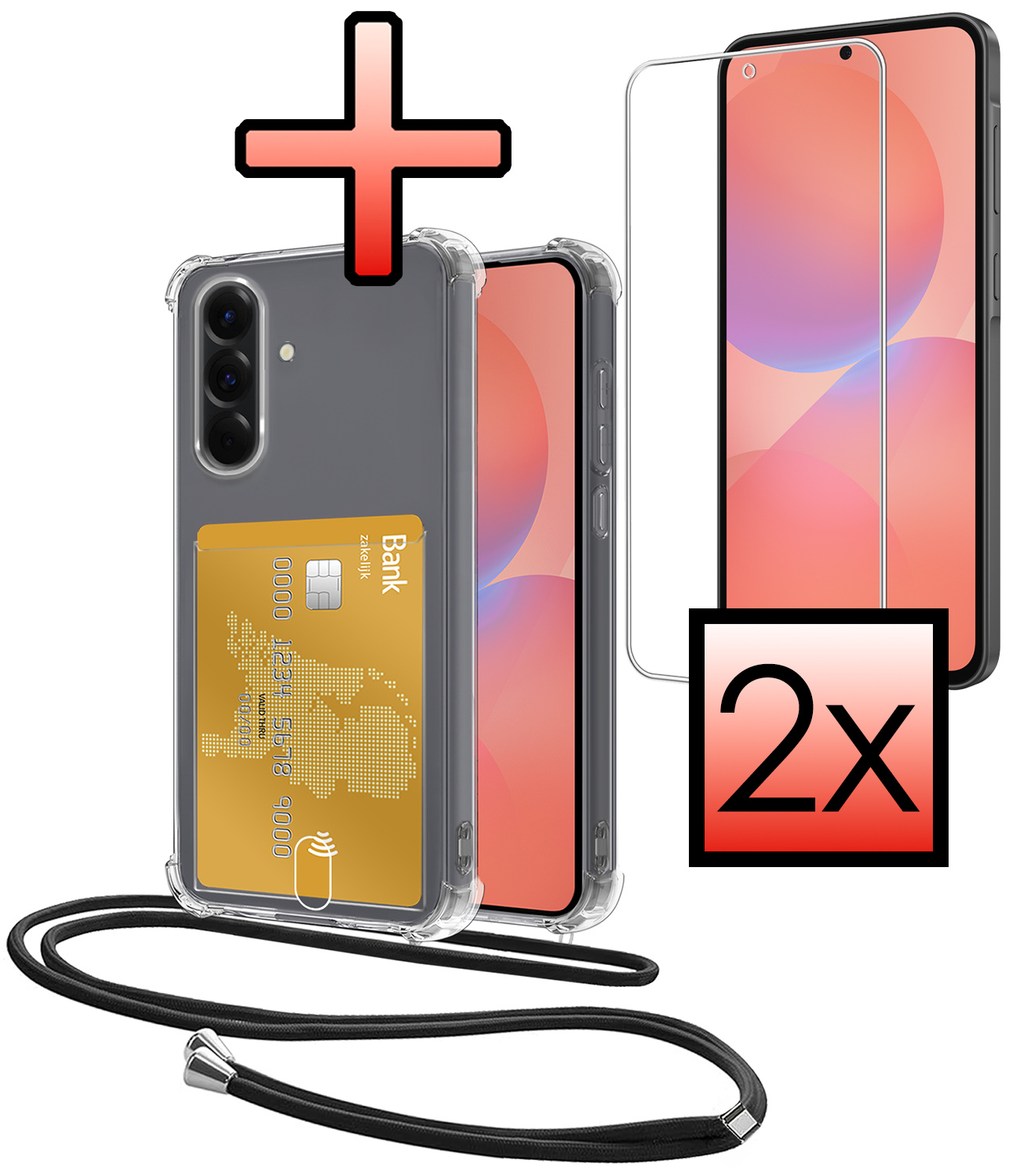 NoXx NoXx Samsung Galaxy A36 Hoesje Pashouder met Koord Met 2x Screenprotector