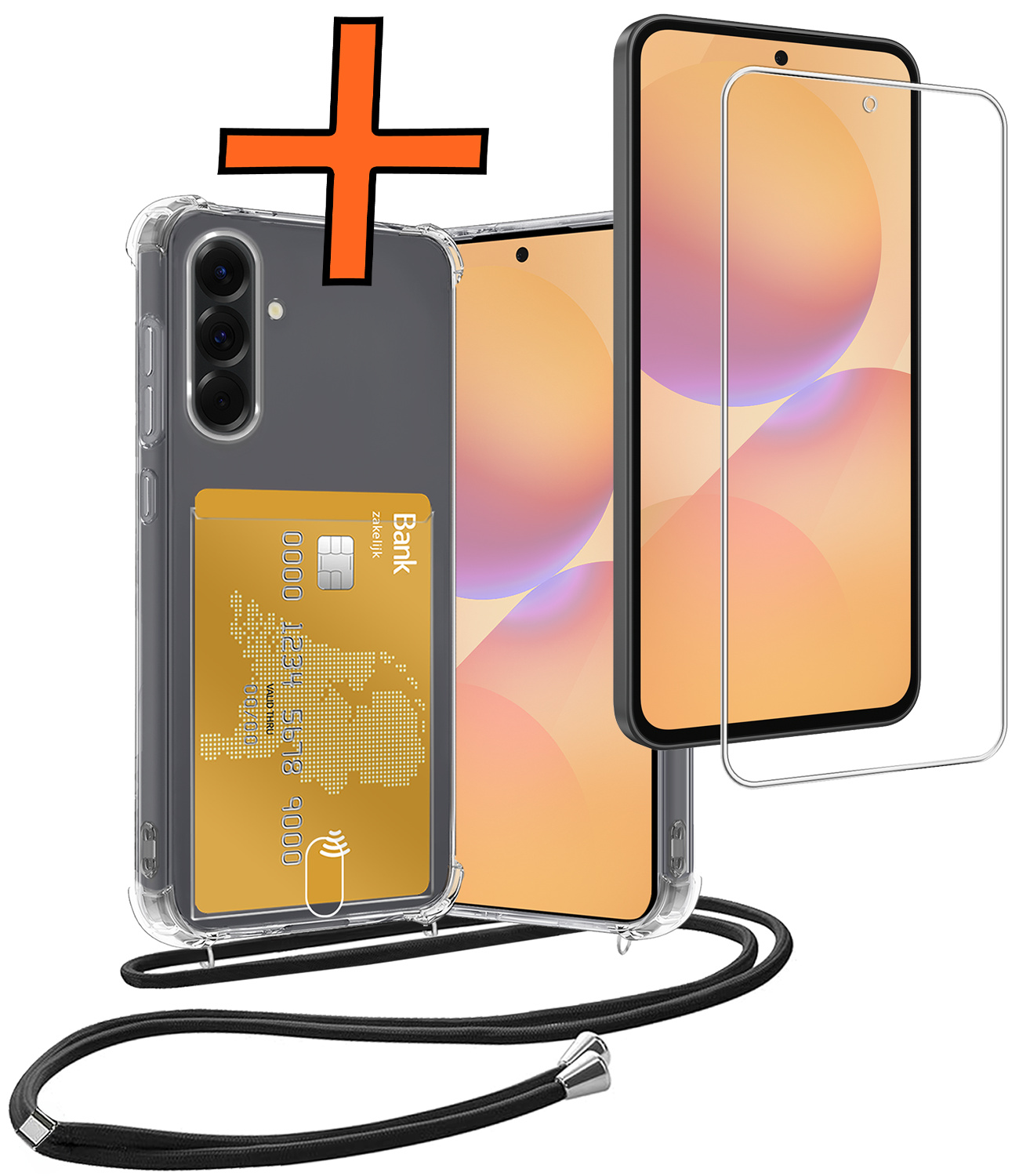 Nomfy Nomfy Samsung Galaxy A36 Hoesje Pashouder met Koord Met Screenprotector