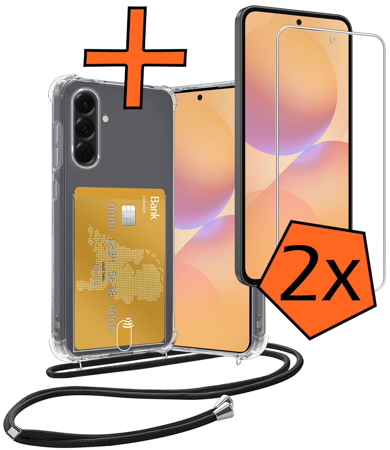 Nomfy Nomfy Samsung Galaxy A36 Hoesje Pashouder met Koord Met 2x Screenprotector